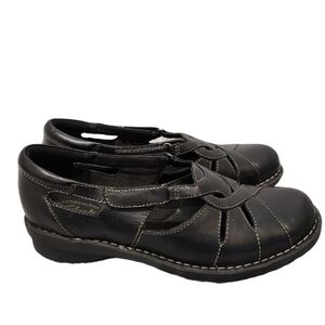 Clark's 'Nikki Regatta' Black Leather Slip-On Size 8W